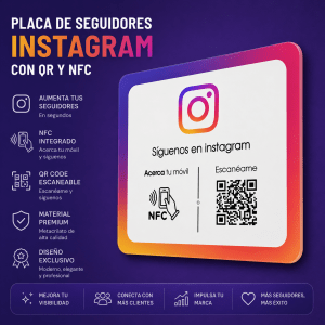 Placa de seguidores en Instagram de Metacrilato con QR y NFC